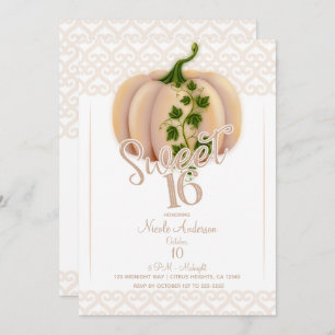 Peach Blush Pumpkin Fall Sweet 16 Birthday Party Invitation
