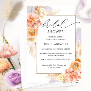 Peach, Blush, Purple Floral Bridal Shower /Brunch Invitation