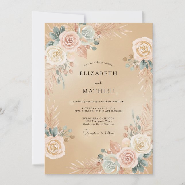 Peach Blush Romantic Botanical Wedding Invitation (Front)