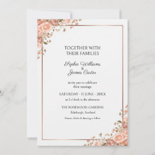 Peach Blush Rose Corner Wedding Invitation