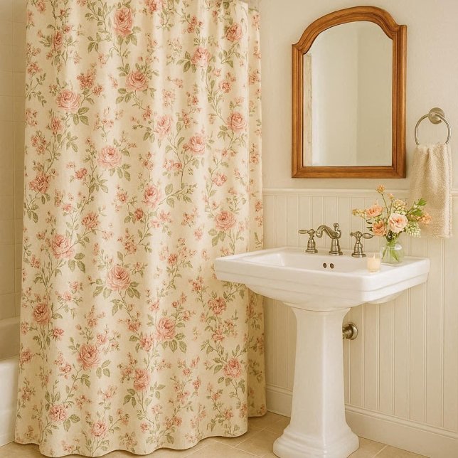 Peach Blush  Rose Floral   Shower Curtain (Creator Uploaded)