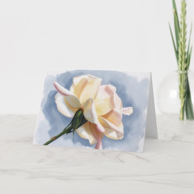 Peach Blush Rose Flower Art Note Card (Front)