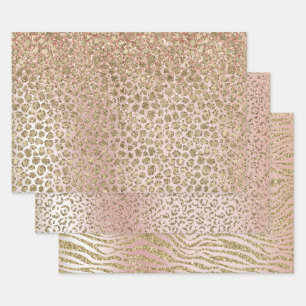 Peach Blush Rose Gold Glitter Animal Prints Wrapping Paper Sheet