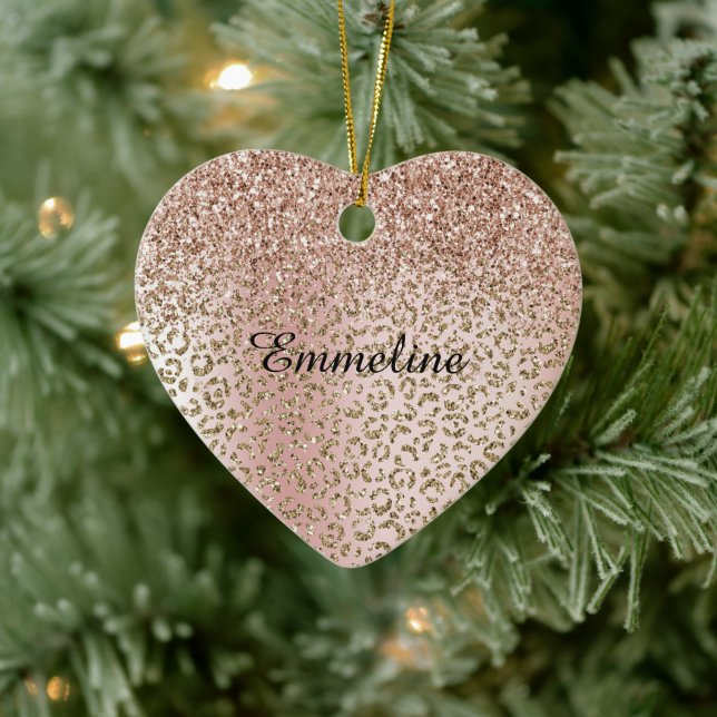 Peach Blush Rose Gold Glitter Leopard Print Name Ceramic Tree Decoration (Tree)