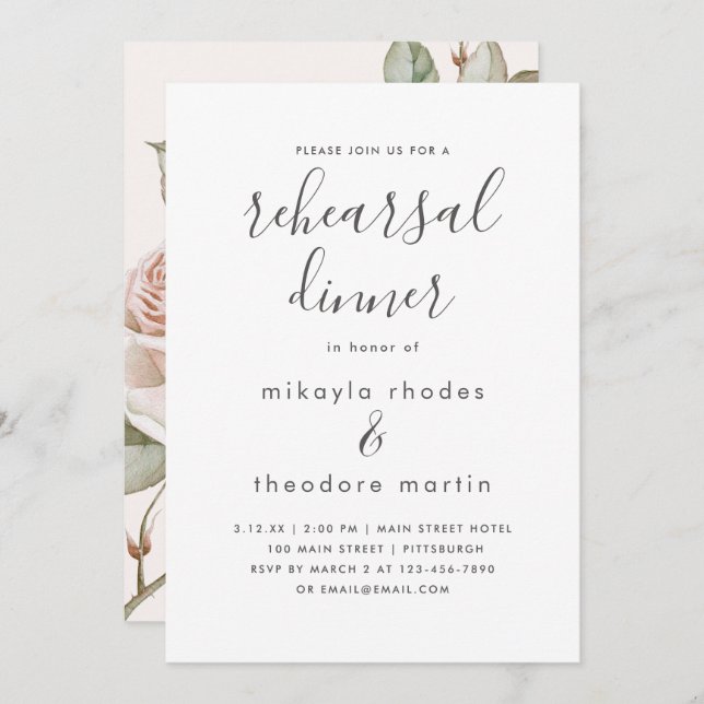 Peach Blush Roses Wedding Rehearsal Dinner Card (Front/Back)