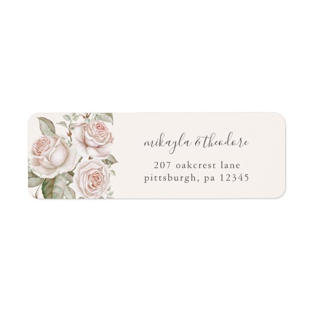 Peach Blush Roses Wedding Return Address Label (Front)