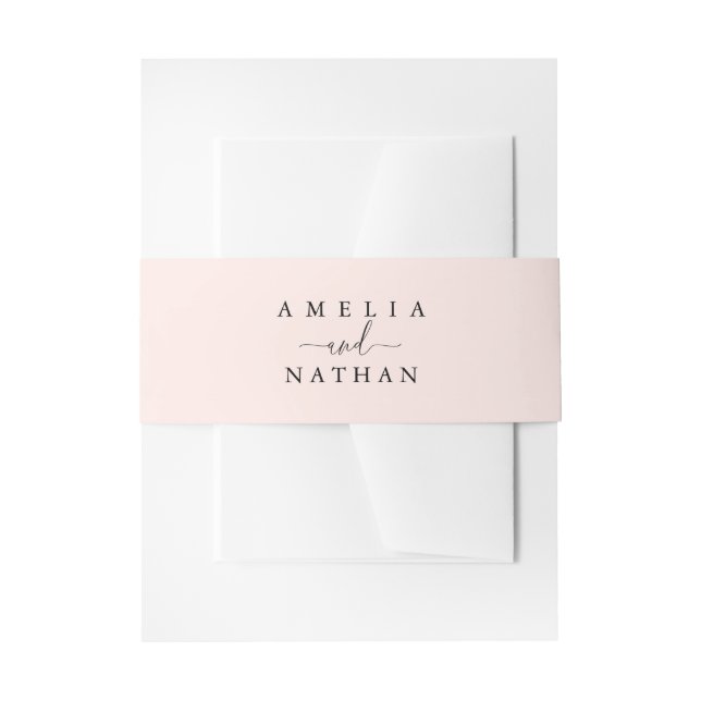Peach Blush Script Wedding Invitation Belly Band (Front Example)