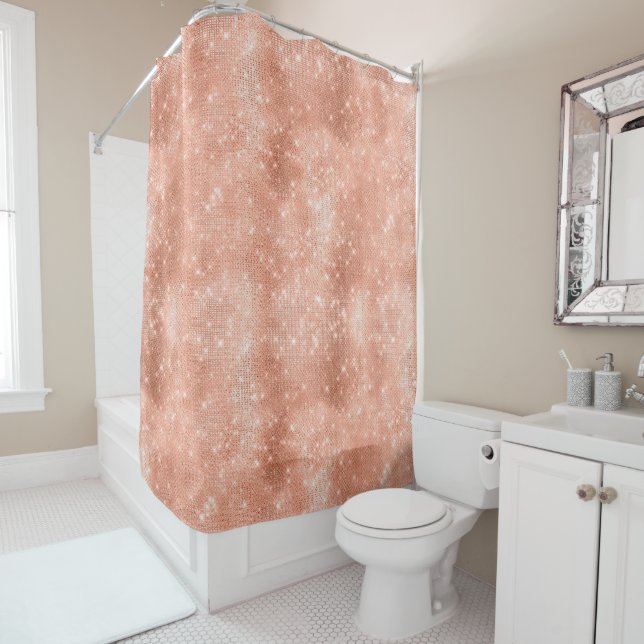 Peach Blush Sparkle Shower Curtain (In Situ)