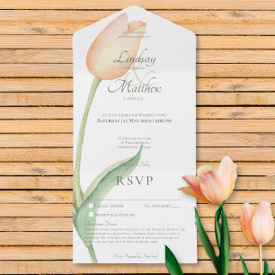 Peach Blush Tulip Solo Modern No Dinner w/ Details All In One Invitation