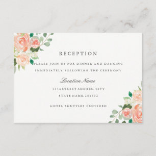 Peach Blush Watercolor Floral Wedding Reception Enclosure Card