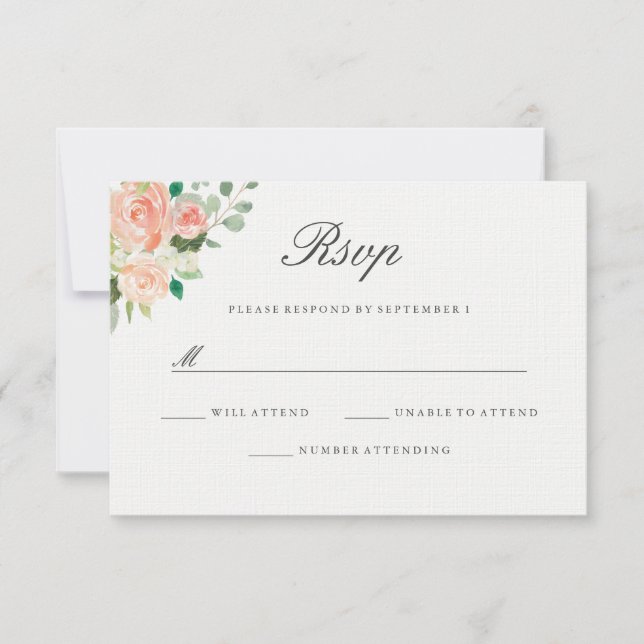 Peach Blush Watercolor Floral Wedding RSVP Card (Front)