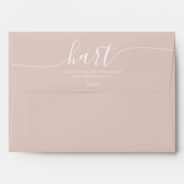 Peach Blush with White Script Return Address Envelope (Back (Top Flap))
