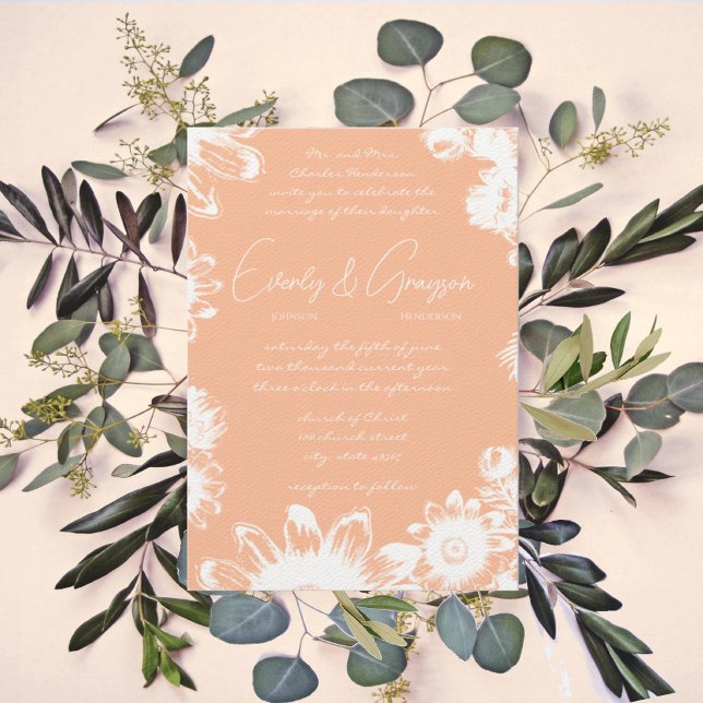 Peach Boho Bohemian Wildflower Wedding  Invitation (Creator Uploaded)