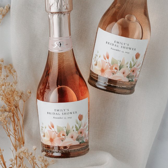 Peach Boho Floral Bridal Shower Sparkling Wine Label (Creator Uploaded)