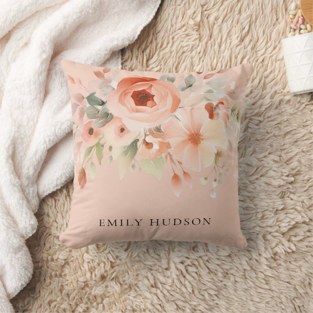 Peach Boho Floral Cushion (Blanket)