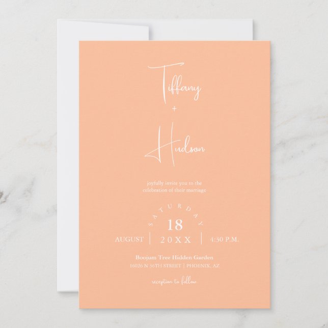 Peach Boho Minimal Wedding Arch Photo QR Code Invitation (Front)