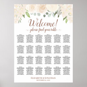 Peach Boho Roses 24 Table Wedding Seating Chart