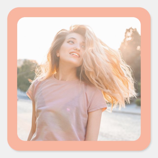 Peach Border Photo Square Sticker (Front)