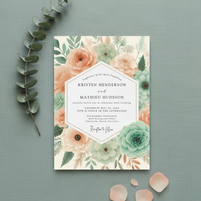 Peach Botanical Flourish Wedding Invitation (Creator Uploaded)
