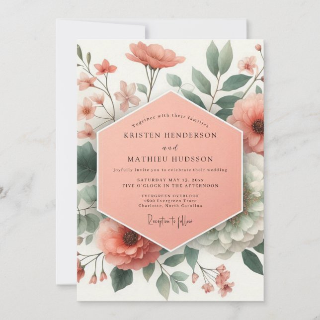 Peach Botanical Romance Wedding Invitation (Front)