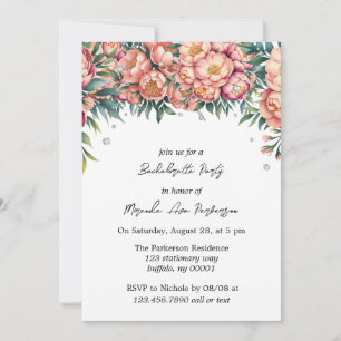 Peach Bouquet with Diamonds Bachelorette Party Invitation