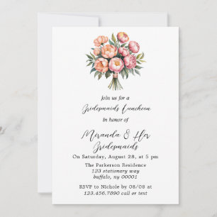 Peach Bouquet with Diamonds Bridesmaids Luncheon Invitation