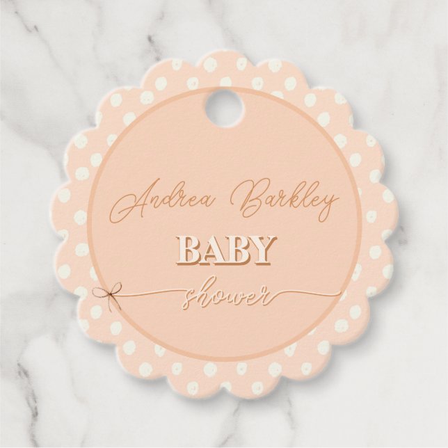 Peach Bow Baby Shower Favour Tags (Front)