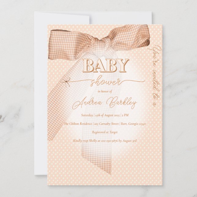 Peach Bow Baby Shower Invitation (Front)