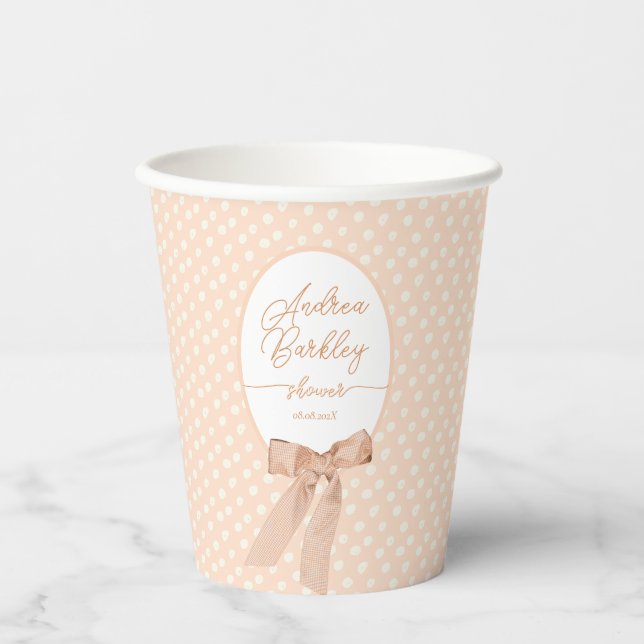 Peach Bow Baby Shower Paper Cups (Front)