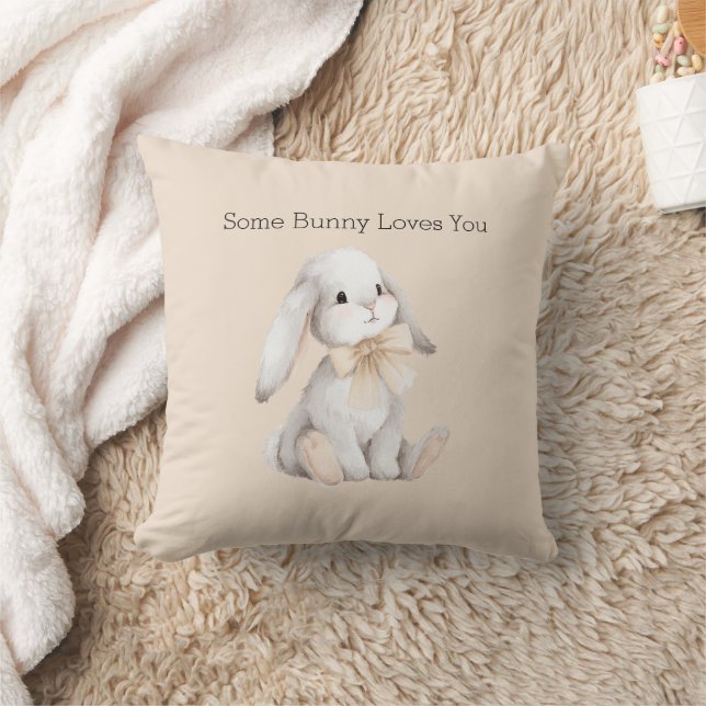 Peach Bow Some Bunny Loves You Cushion (Blanket)
