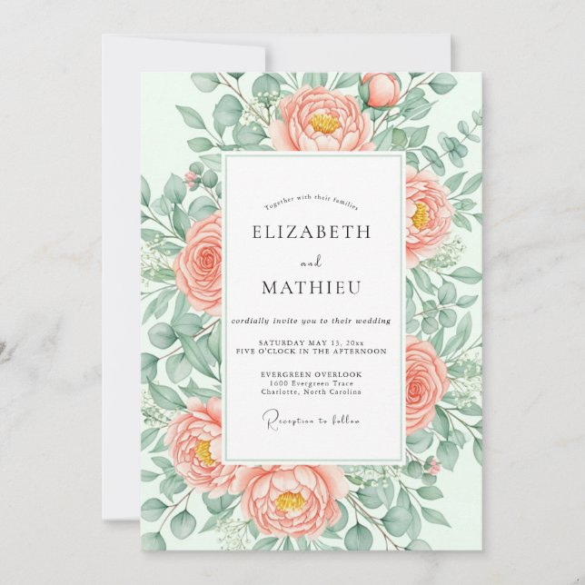 Peach Breathtaking Botanical Wedding Invitation (Front)
