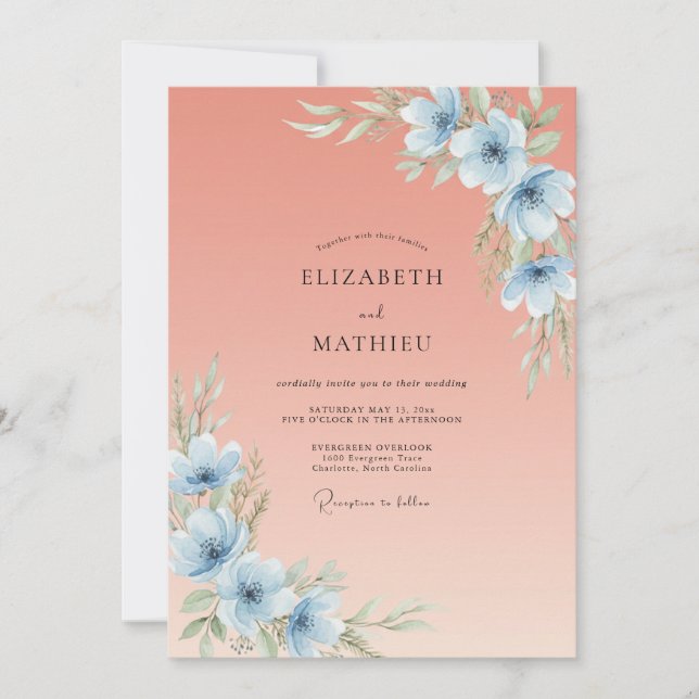 Peach Breezy Botanical Wedding Invitation (Front)