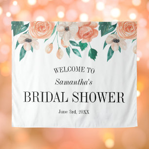 Peach Bridal Shower Backdrop Personalised Floral Tapestry