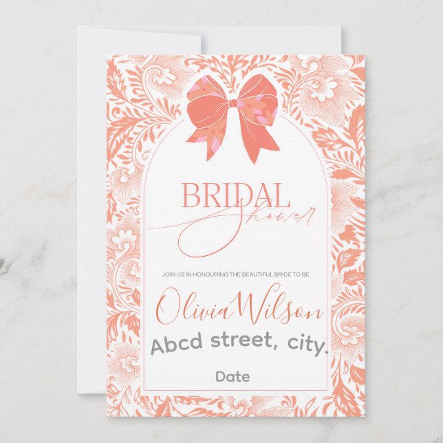 Peach bridal shower invitation (Front)