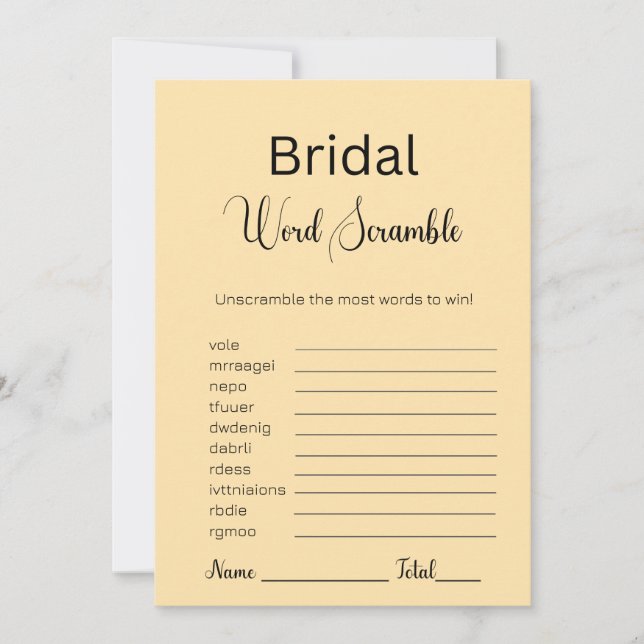 Peach Bridal Word Scramble Game Invitation (Front)