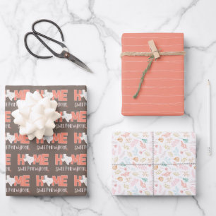 Peach & Brown Home, Sweet New Home - Texas Wrapping Paper Sheet