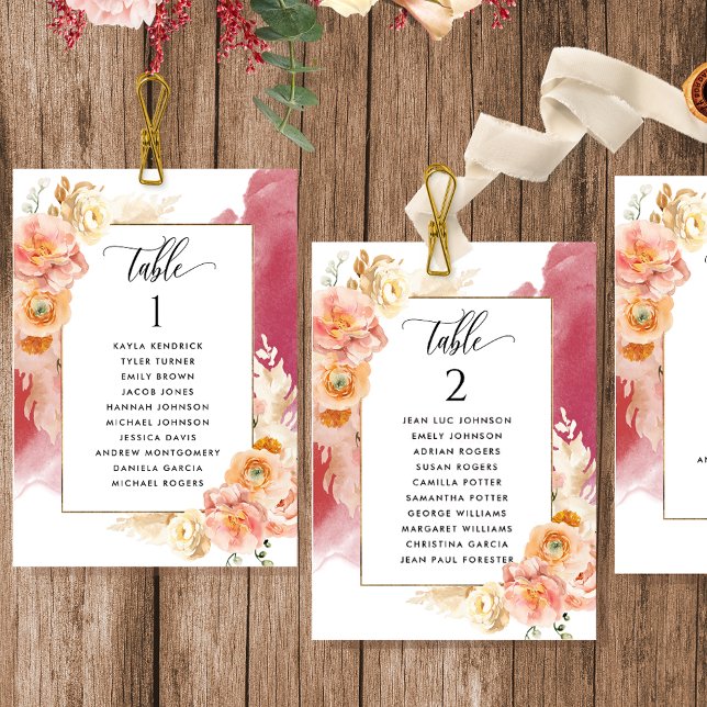 Peach, Burgundy Seating Plan Cards w/ Guest Names (Creator Uploaded)
