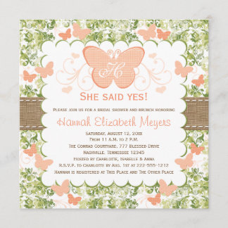 Peach Burlap Butterfly Bridal Shower Invitations
