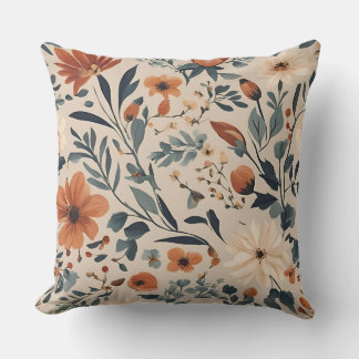 Peach Burnt Orange Navy Dusty Blue Floral Cushion