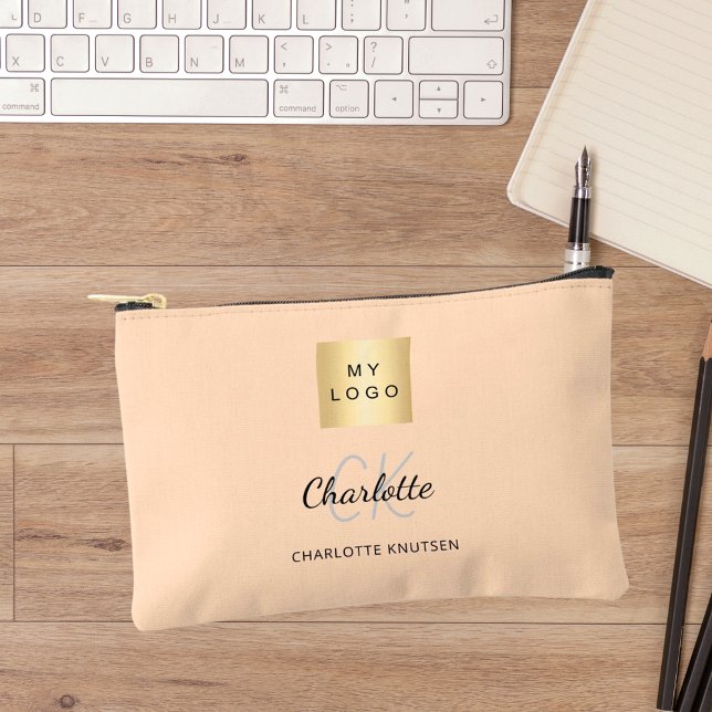 Peach business logo name monogram accessory pouch (Creator Uploaded)