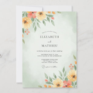 Peach Butter Wildflower Wedding Invitation