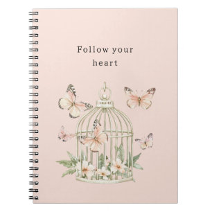 Peach Butterflies Cage Floral Notebook