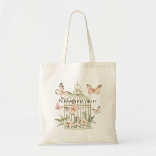 Peach Butterflies Cage Floral Tote Bag