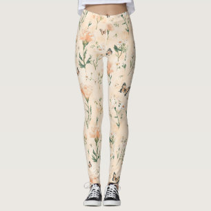Peach Butterflies Floral Leggings