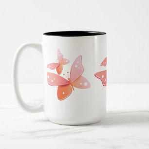 Peach Butterflies Two-Tone Coffee Mug