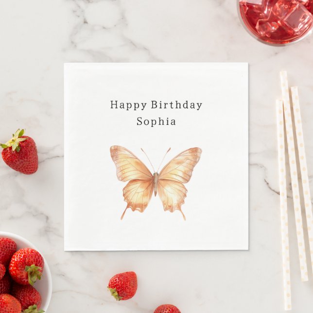 Peach Butterfly Birthday Napkin (Insitu)