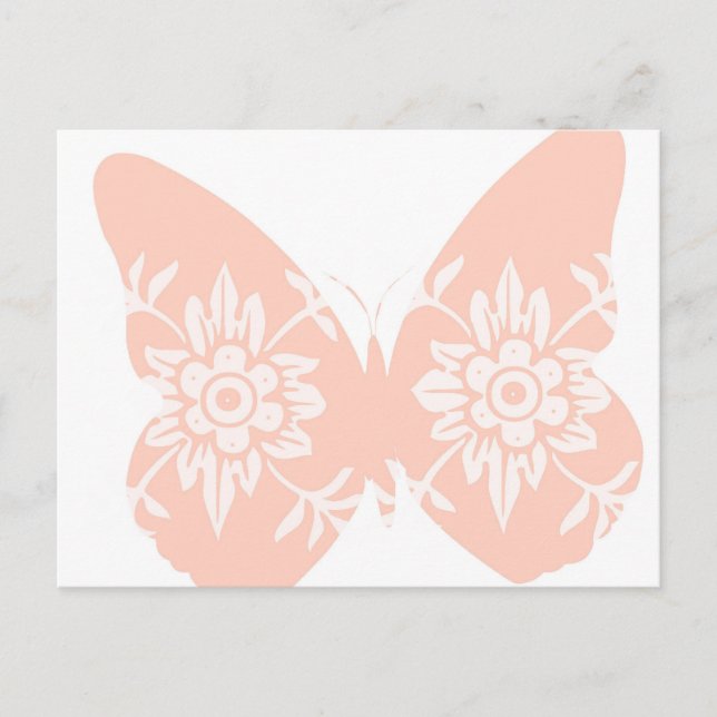 Peach Butterfly Floral Postcard (Front)