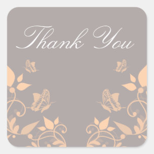 Peach Butterfly Floral Thank You Stickers
