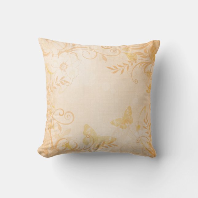 Peach Butterfly Floral Throw Pillow (Front)