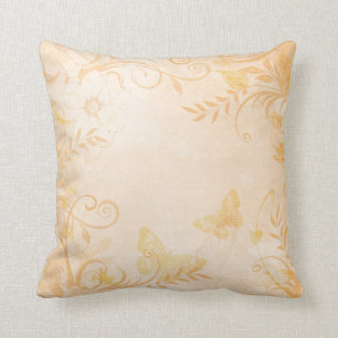 Peach Butterfly Floral Throw Pillow